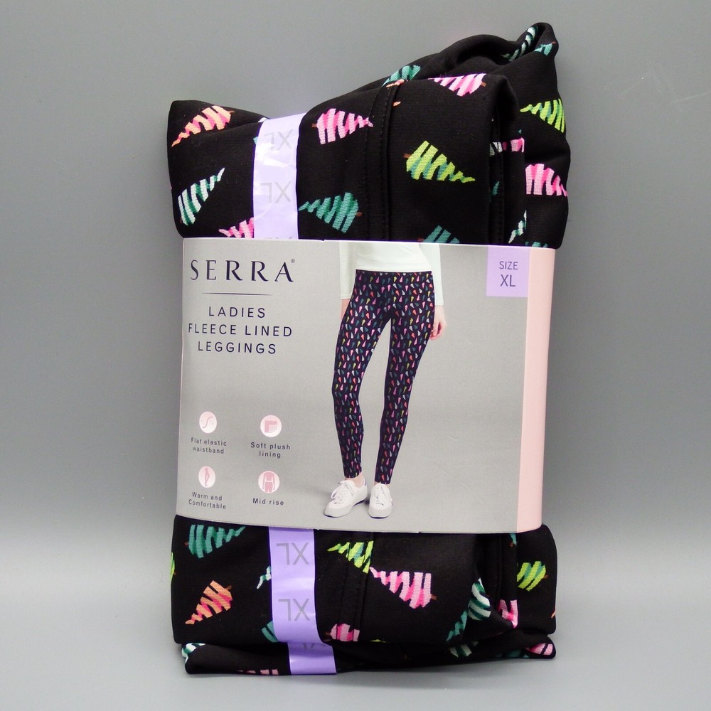 NIP Serra Women's Size 16-18 (XL) Black & Colorful Trees Fleece Lined Leggings