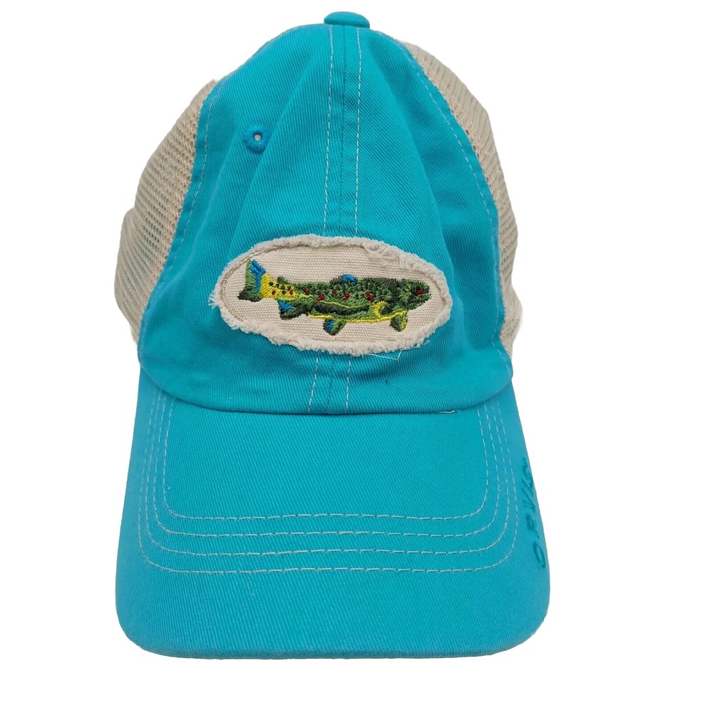 Orvis Mens Cap Hat SnapBack Blue White Trucker Mesh Back Fish