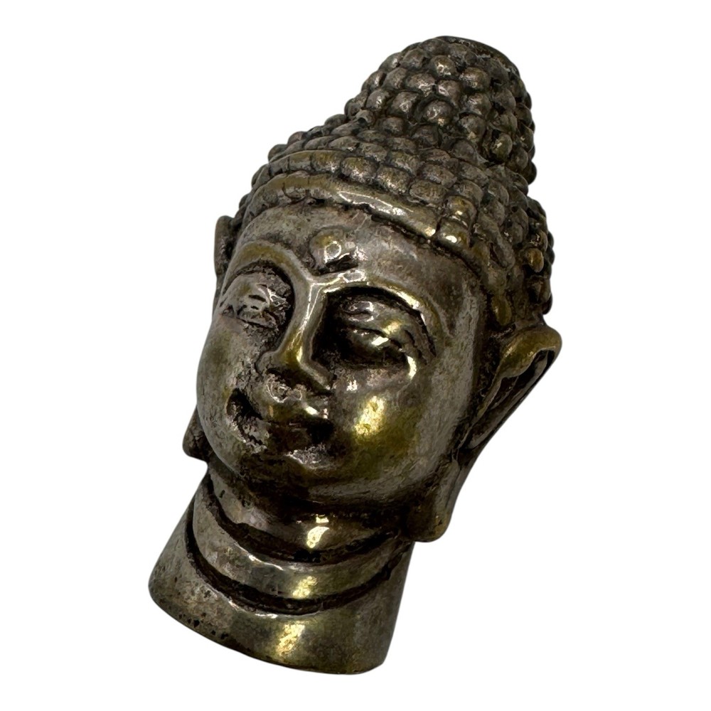 Vintage 1.5” Brass Buddha Head Bead – Hollow Metal Sculpture with Hole