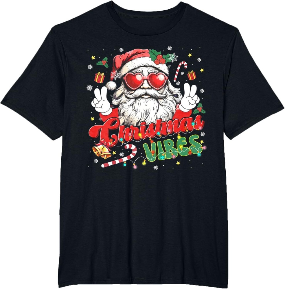 Retro Groovy Santa Claus Funny Christmas Vibes Christmas Gifts T-Shirt Tee