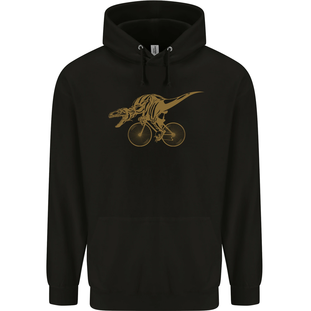 T-Rex Dinosaur Riding a Bicycle Cycling Mens 80% Cotton Hoodie