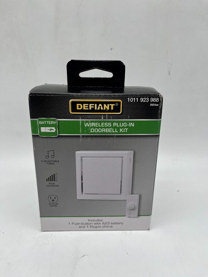Defiant Wireless Plug-in Doorbell Kit with 1 Push Button  White