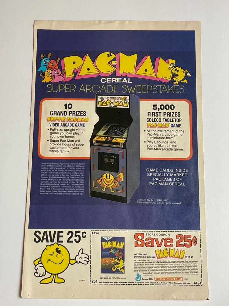 1982 PAC-MAN Cereal Newspaper Flyer w/ Coupon Coleco Video Arcade Game-image