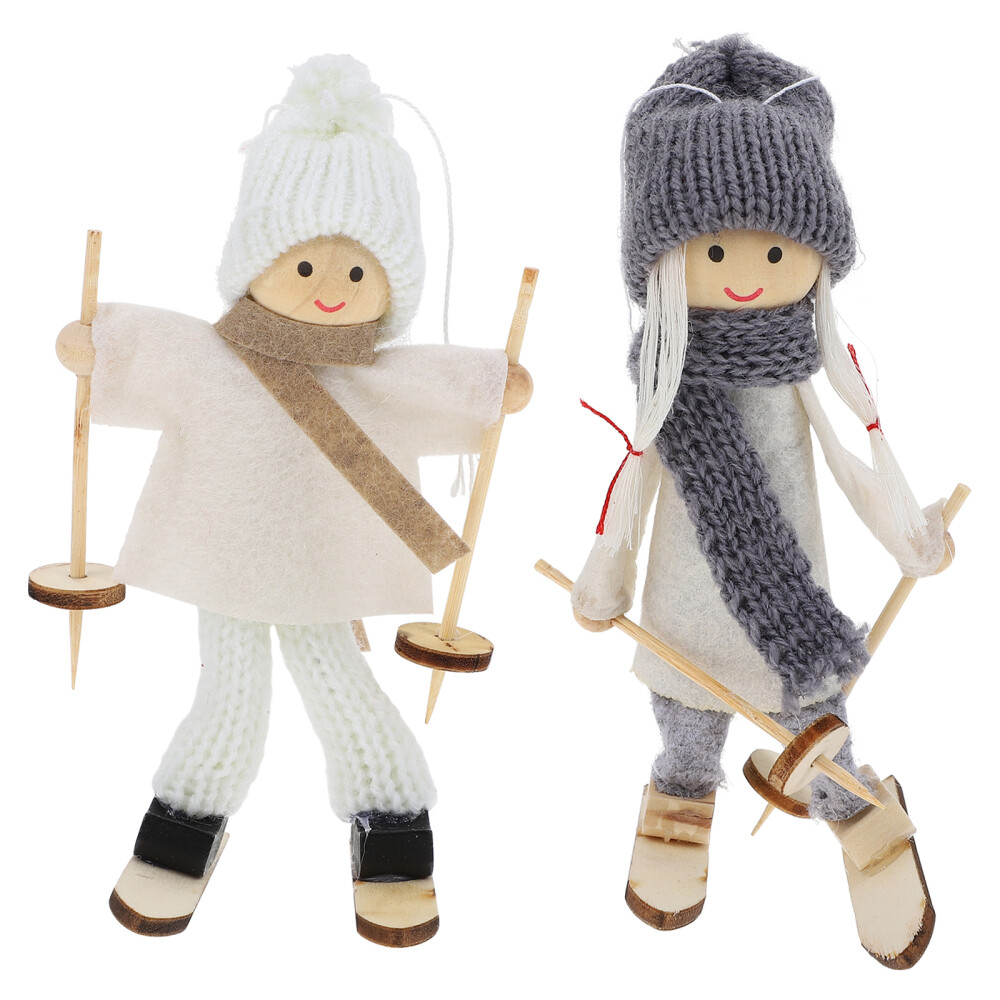 2 Pcs Christmas Plush Doll Ski Mini Figure Festival Decorations Ornaments Man