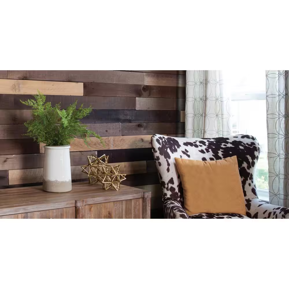Weathered Wood Board 1/2 In. X 4 X 4 Ft. Reclaimed Rustic Barn Wall Panel 8-Pcs.