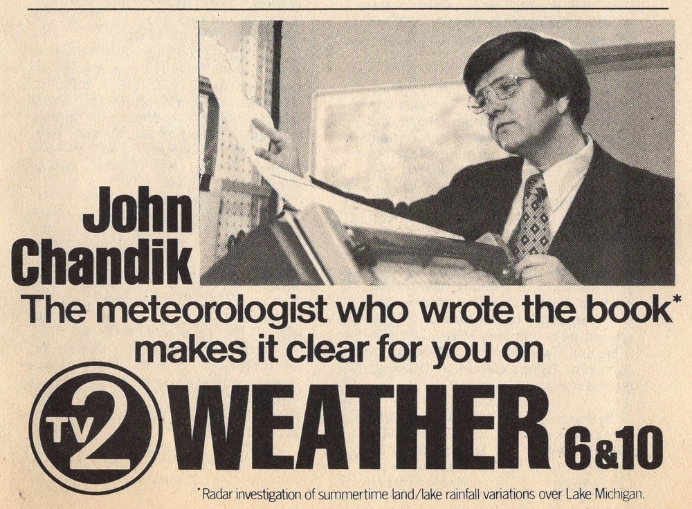 1974 GREEN BAY,WISCONSIN TV NEWS AD/JOHN CHANDIK WEATHER REPORTER/LAKE MICHIGAN