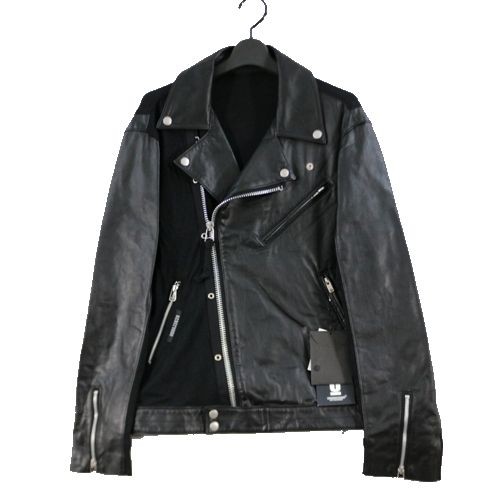 Undercover 24SS Lightweight Leather Eyelet Zip Biker Jacket in Black