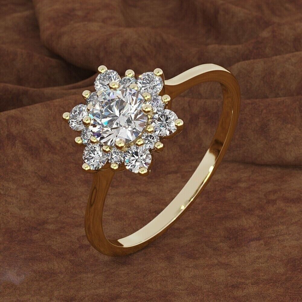 Sparkling Flower Shape Wedding Ring Simulated Diamond In 14K Yellow Gold Plated