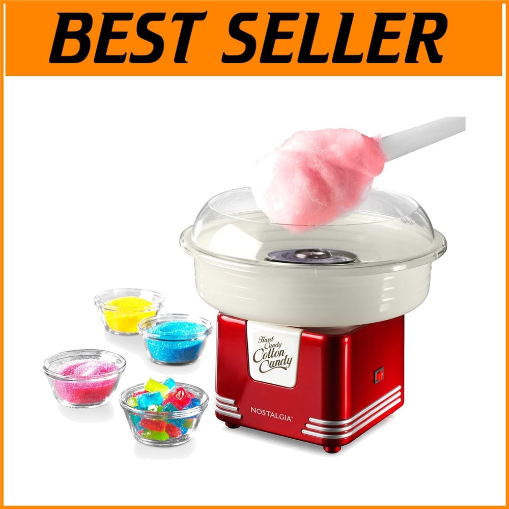 Compact Cotton Candy Maker for Kids - Easy Clean with Reusable Accessories, Red