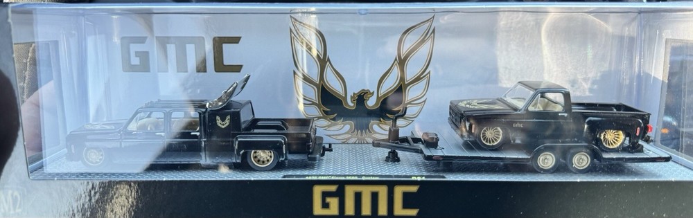 M2 Hauler 1976 GMC Sierra Square Body Trucks With Trailer 1/64 Scale Diecast