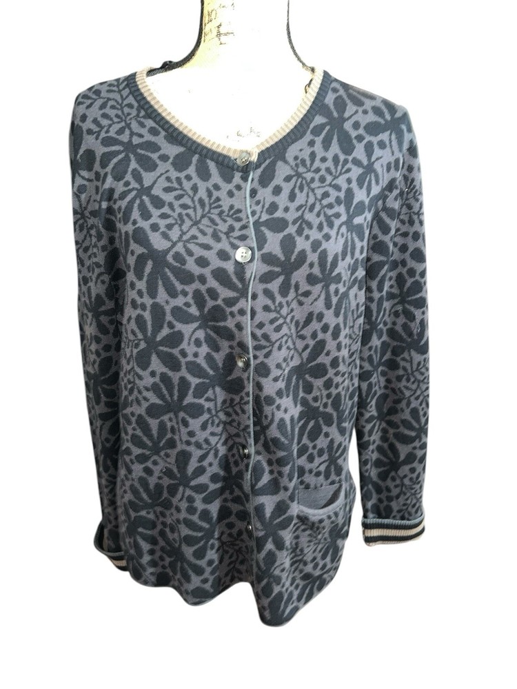 Gudrun Sjoden Organic Cotton Cardigan Sweater Size Large Black Lagenlook