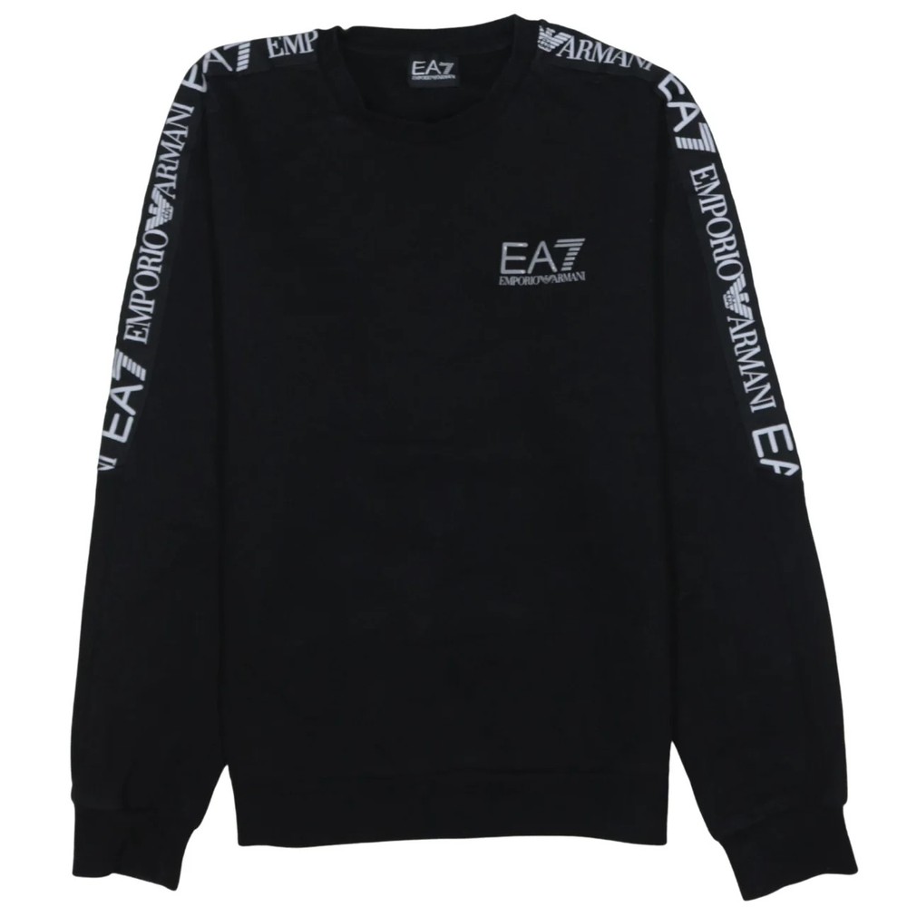 Emporio Armani Black Sweatshirt Men’s Small EA7 Logo Tape Sleeves Crewneck