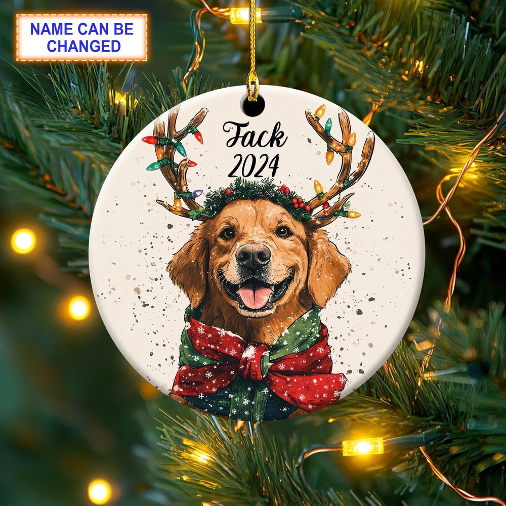 Custom Name Labrador Retriever Cute Dog With Christmas Horns Christmas Ornament