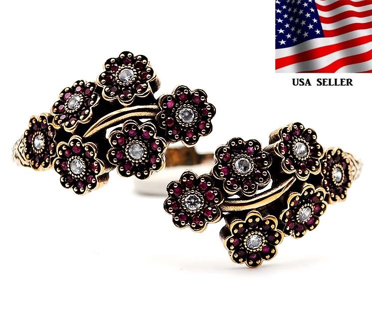 Sterling Silver Ottoman Empire Style 4CT Ruby Topaz Bracelet ZB1-3