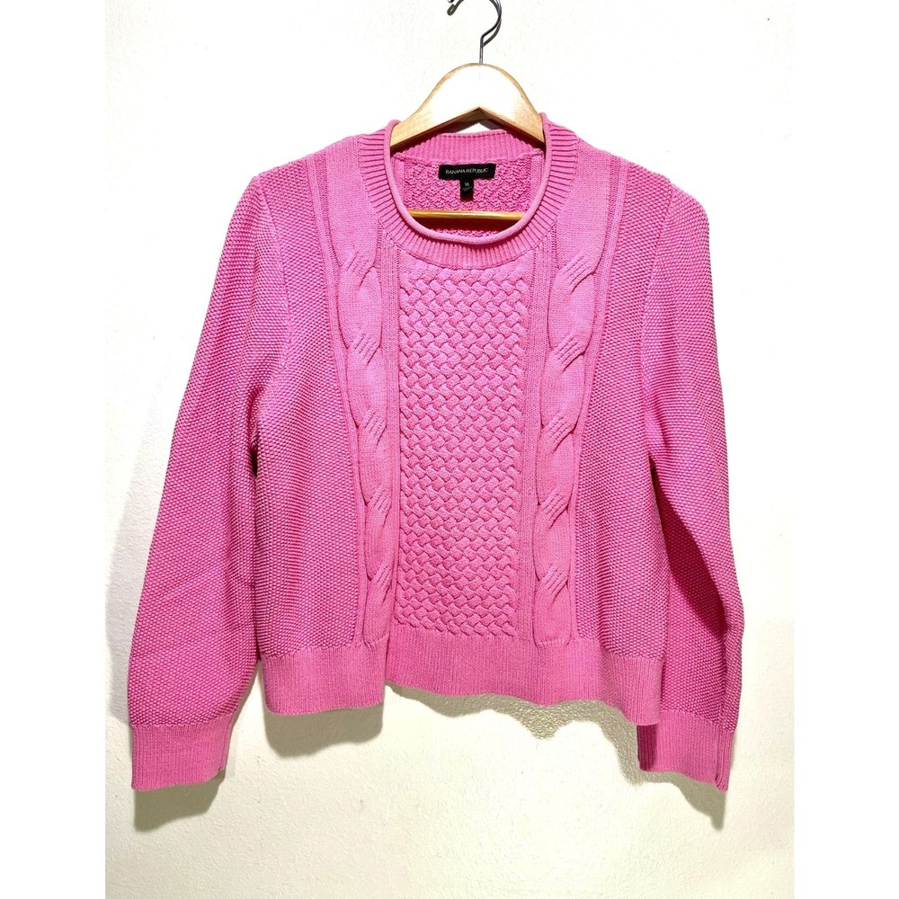 Banana Republic women's XL pink cotton fisherman cable knit winter sweater casual