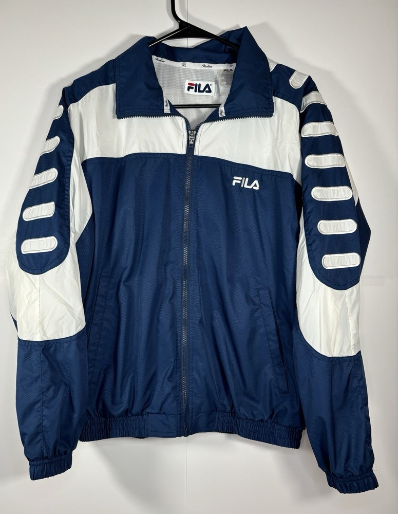 FILA Italia Windbreaker Men’s XS Blue White Full Zip Athletic 90s Y2K Jacket