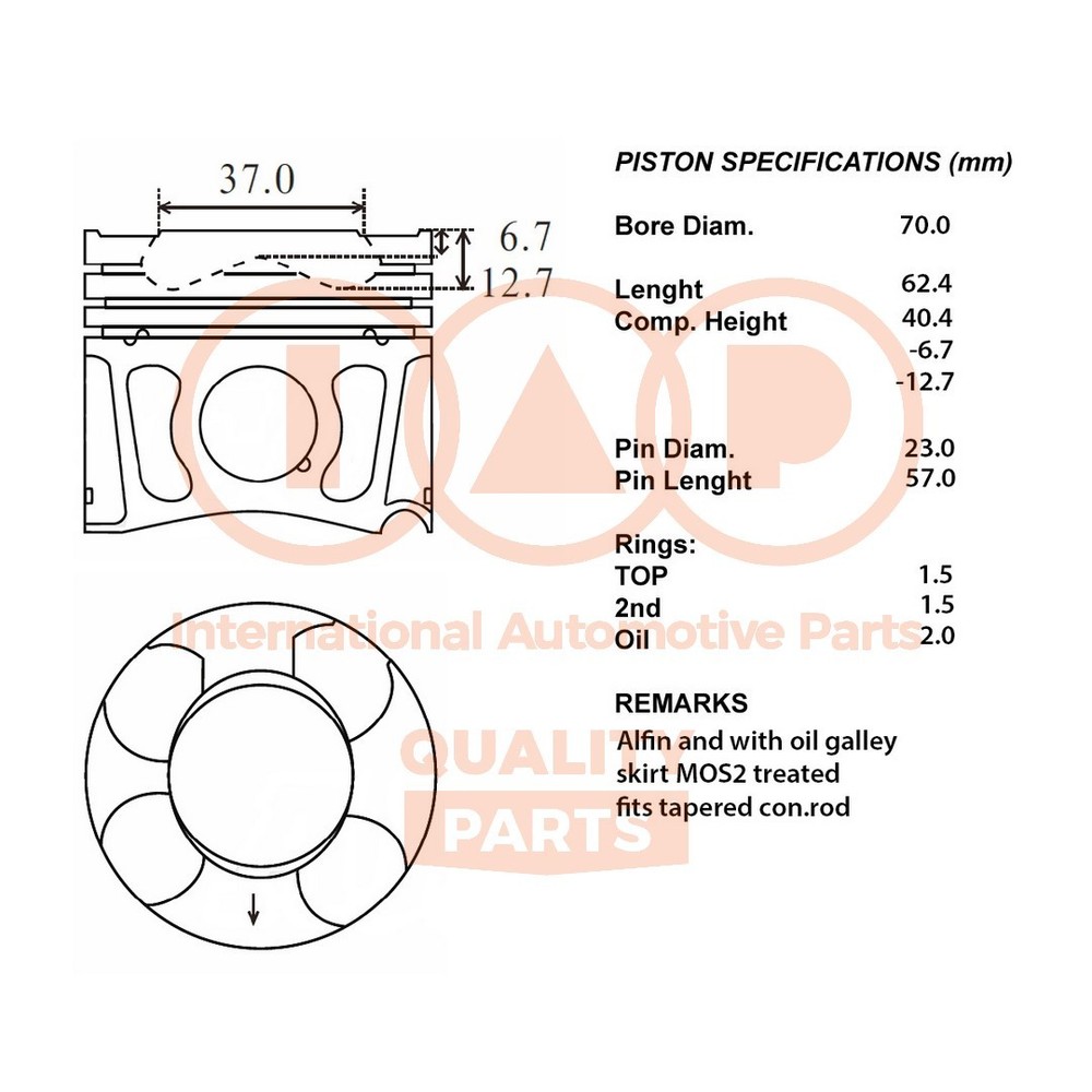 Complete Piston Series 100-20081 IAP QUALITY PARTS for Opel Fiat Chevrolet Alfa