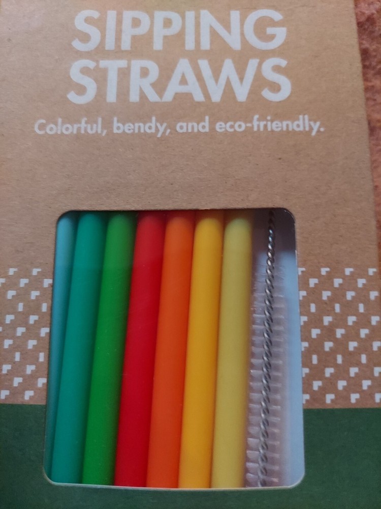 Eco-Friendly People Places Things 9-Piece Silicone Straw Set with Cleaning Brush