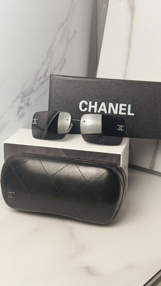 Chanel Authentic Rimless Black Rhinestone Sunglasses for Women 6016-140