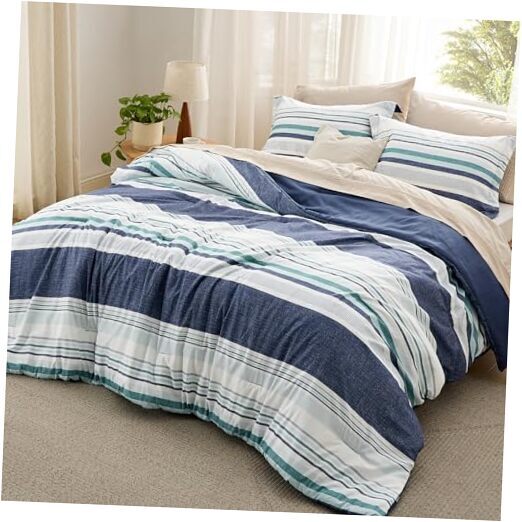 Comforter Set Size - Bedding Comforter Set for Striped Queen 05 - Navy Blue