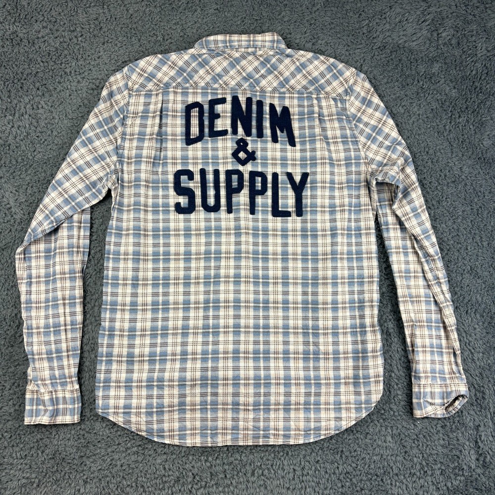 Denim Supply Overshirt Mens Medium Blue Check Flannel Military Western Spell Out