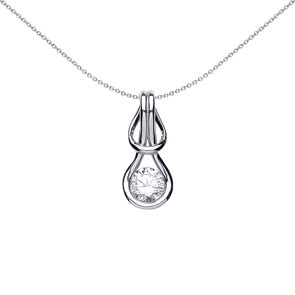 Silver Jewelco London CZ Love Knot Solitaire Pendant Necklace 18 inch