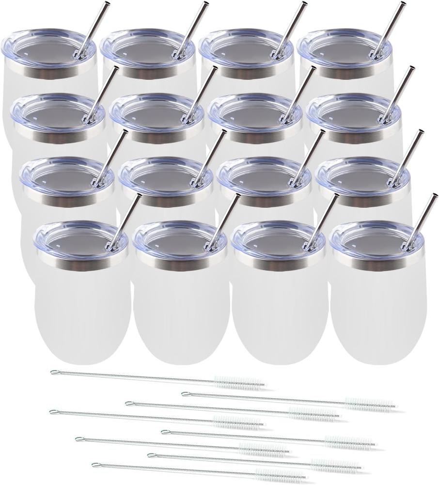 16 Pack Powder Coated Stainless Steel Tumbler with Lid,Equipped with Straw and S