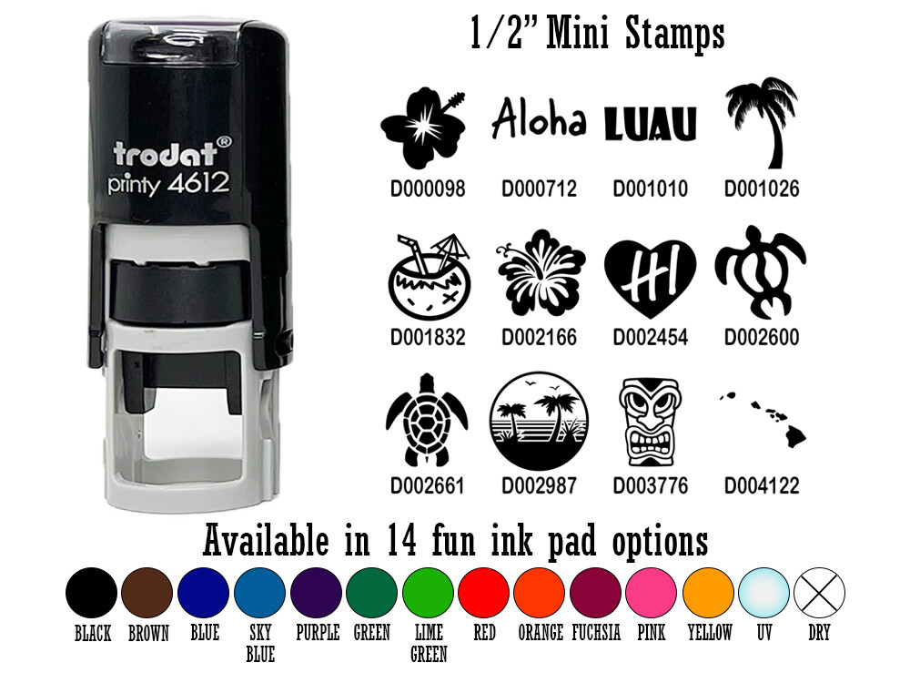 Hawaiian Luau Tropical Islands 1/2 Inch Self-Inking Rubber Stamp