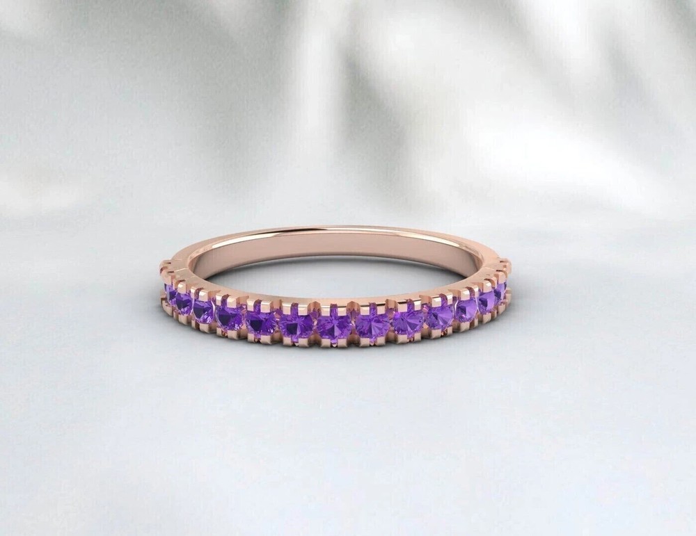 1.20CT Round Lab Created Purple Amethyst Diamond Band Ring 14K Rose Gold Plated