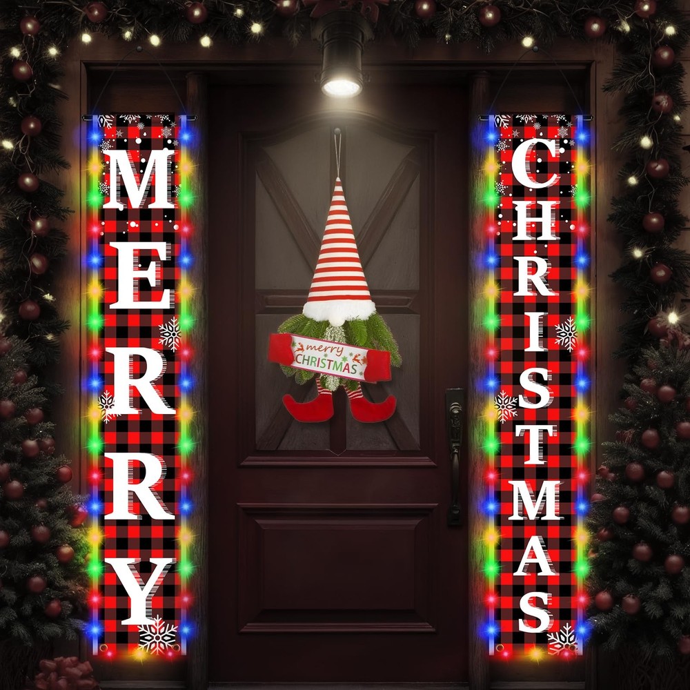 Merry Christmas Banner With Led Light and Gnomes Swedish Elf Wreath,Christmas...