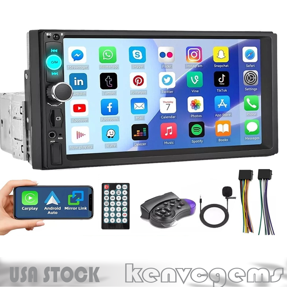 7-inch 1Din Touchscreen Bluetooth Car Stereo with Apple CarPlay & Android Auto GPS