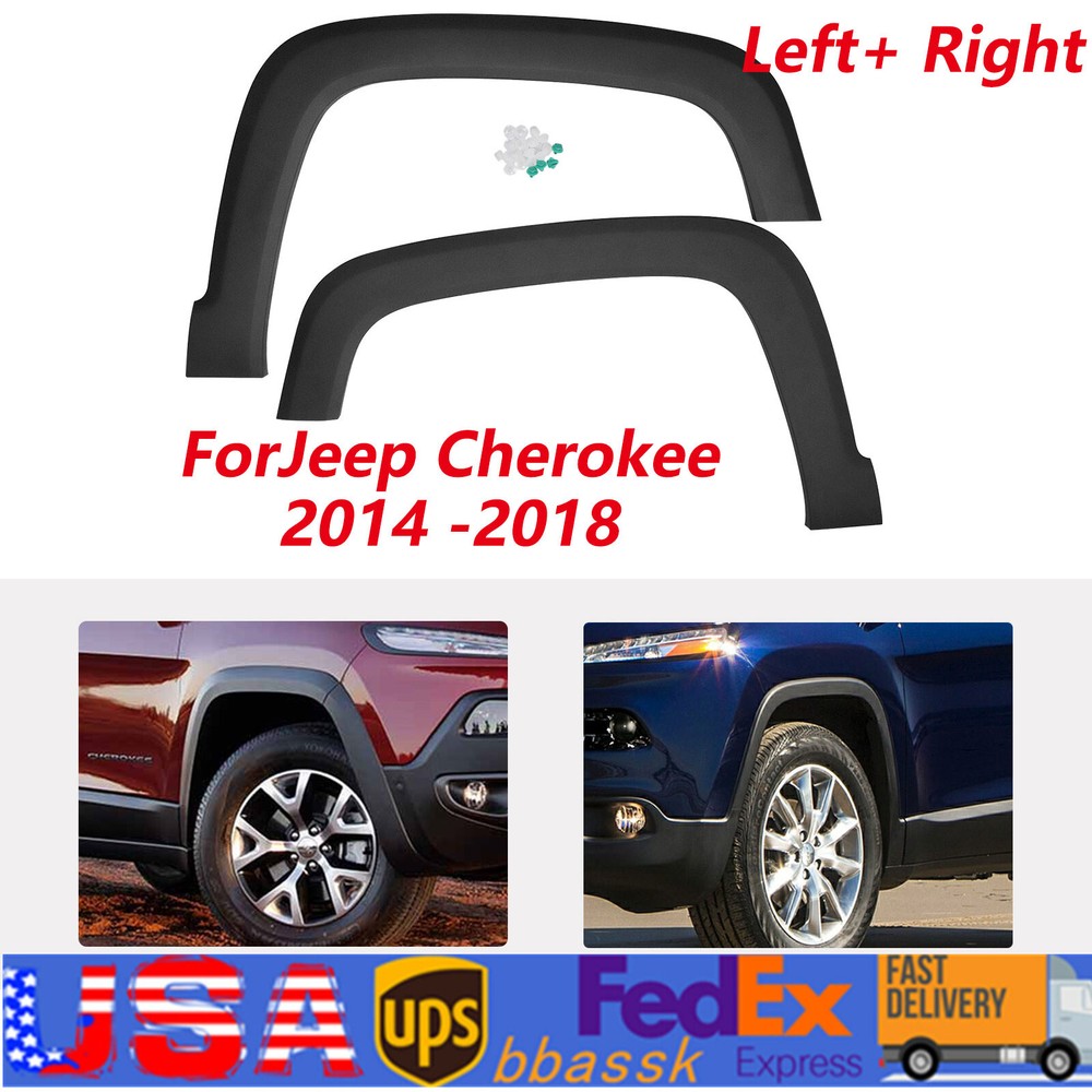 Black Front Left+Right 2Pcs Fender Flares Set For 2014-2018 Jeep Cherokee