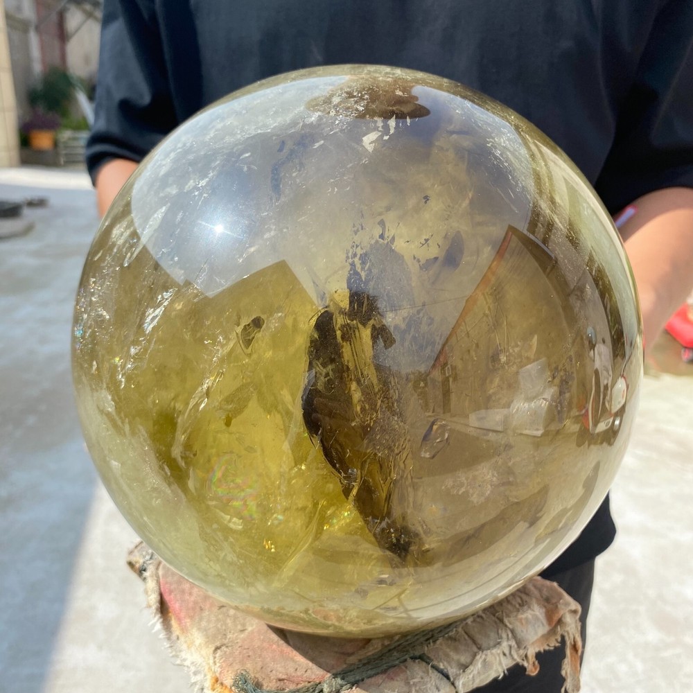 39.2lb Natural Citrine Sphere Quartz Crystals Reiki ball Healing Gems 225mm