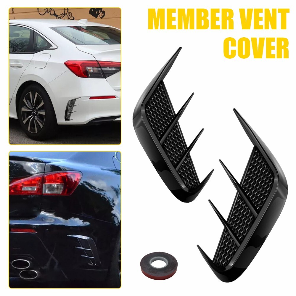 2X Gloss Black Universal Rear Bumper Sport Side Wing Member Vent Cover Trim