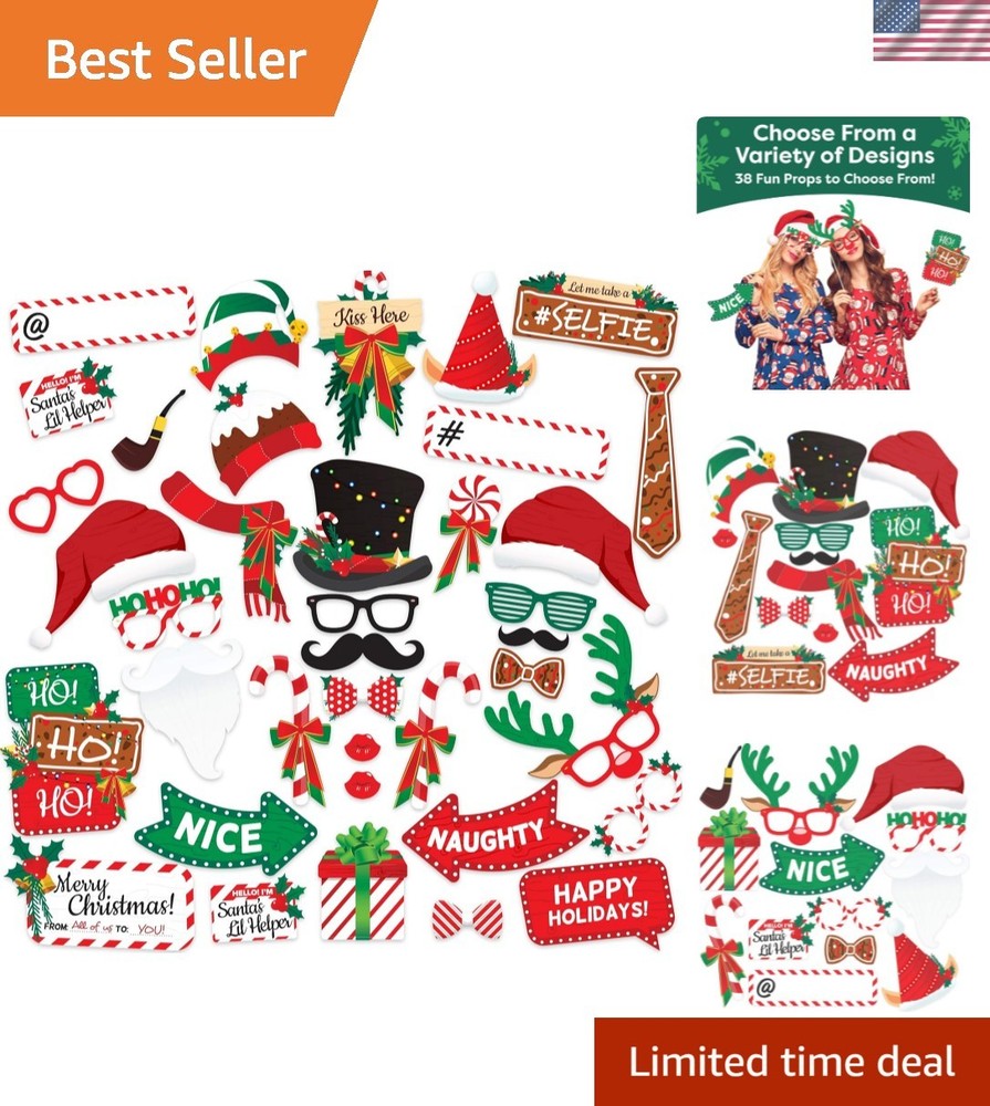 Reusable 38pc Holiday Photo Booth Props for Unforgettable Christmas Memories