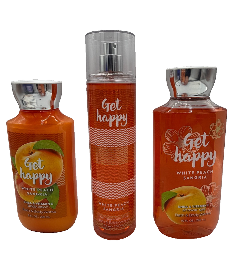 Bath & Body Works WHITE PEACH SANGRIA BODY MIST WASH GEL LOTION GET HAPPY