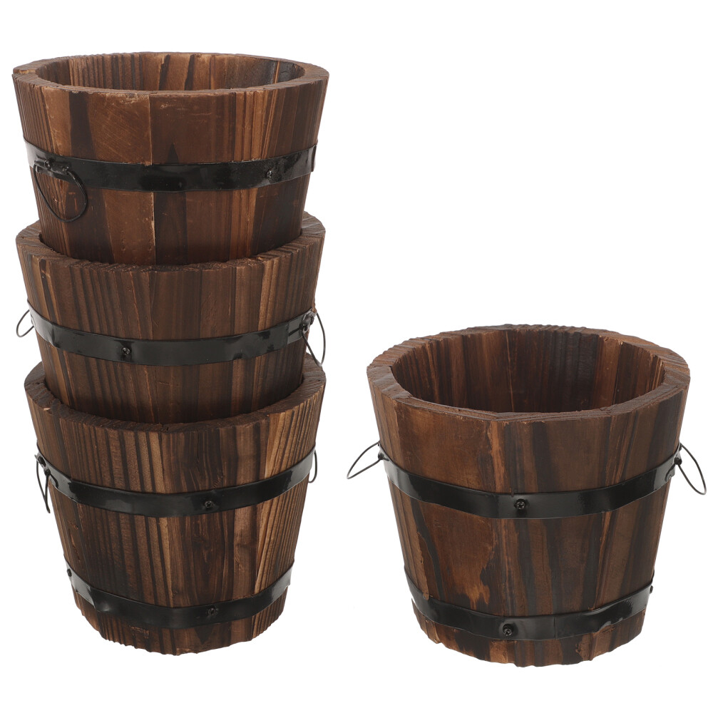 4Pcs Mini Wooden Barrel Planters for Succulents Herbs and Veggies