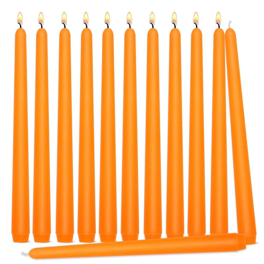 10 Inch Non-Drip Orange Taper Candles Set of 12 for Elegant Dining