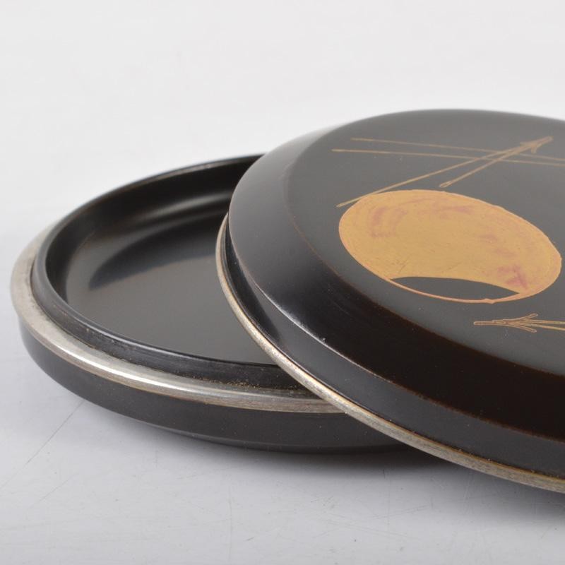 Japanese Lacquered Pine Needle Kogo Incense Box 2.7 Inch Ceremonial Case