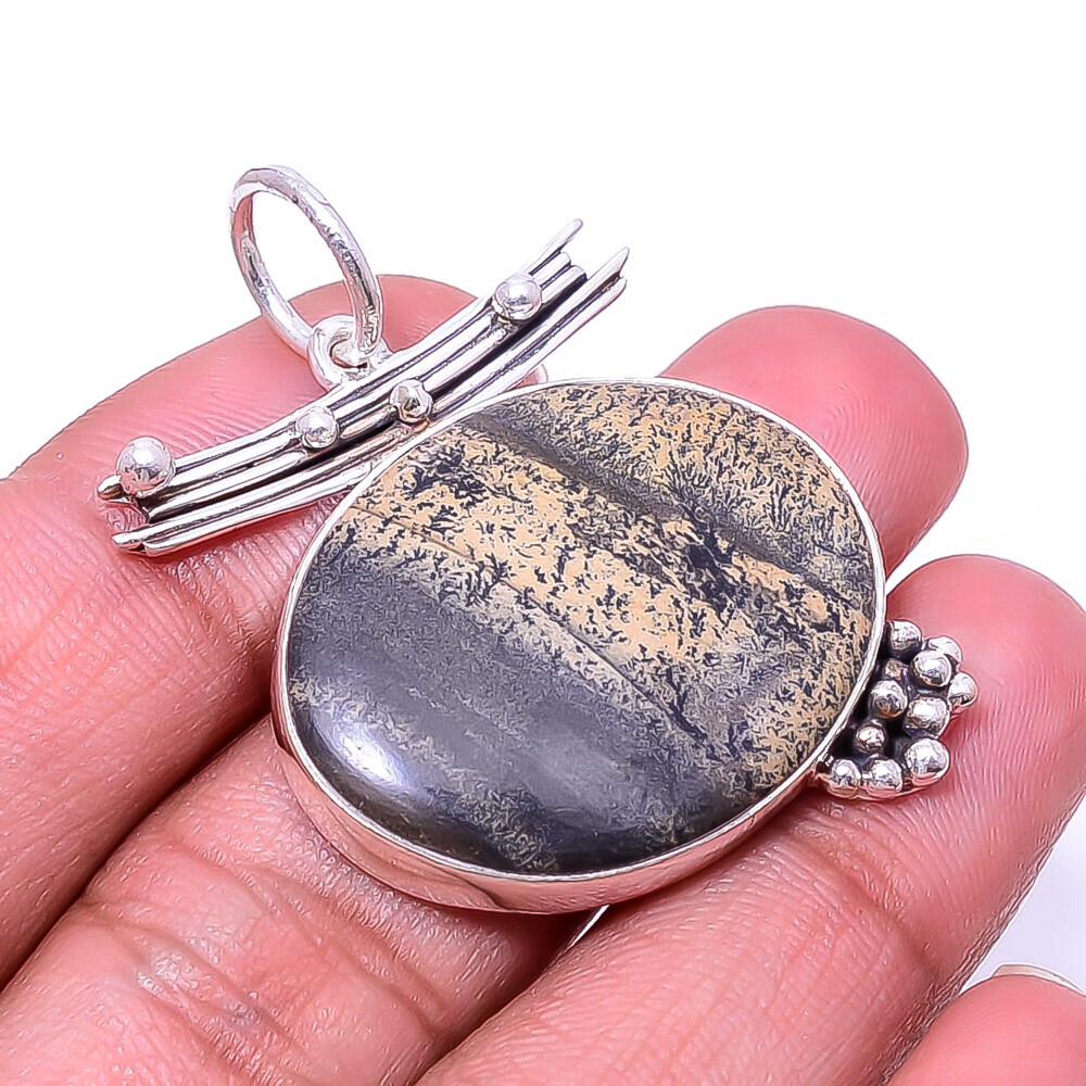 Honey Dendritic Opal - Mexico Designer 925 Sterling Silver Pendant 1.72