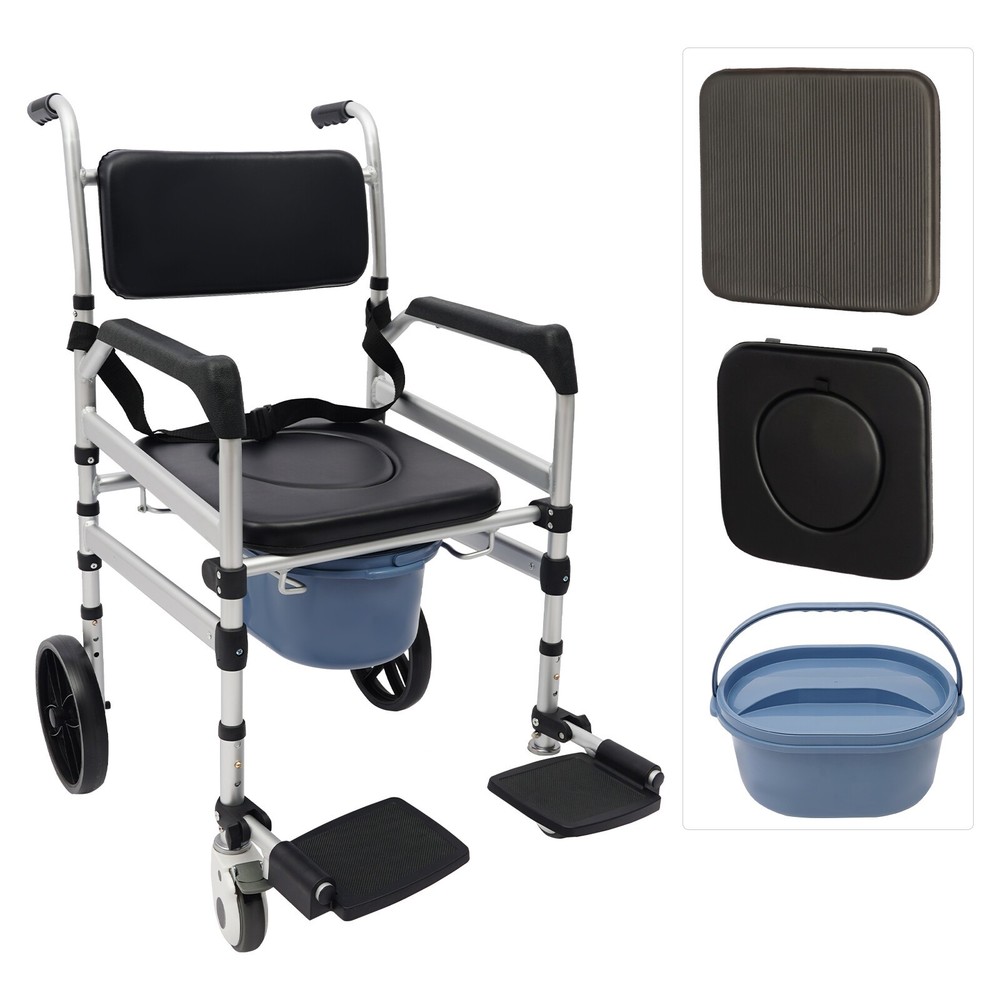Foldable Adjustable Height Shower Chair with Wheels in Aluminum Alloy