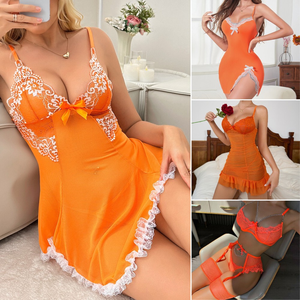 Sexy Orange Lace Babydoll Chemise Nighty for Women US Size