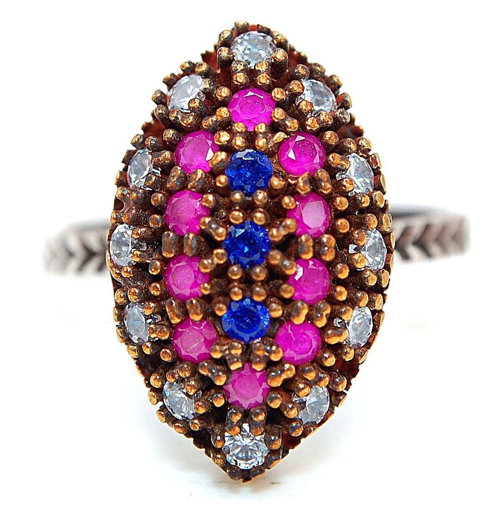 Exquisite Ottoman Empire Inspired 2CT Treated Sapphire Sterling Silver Ring Size 7.5 Adjustable H3-9