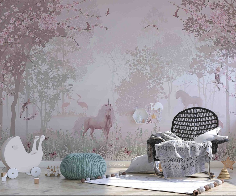 3D Forest Unicorn Animal Illustration Wall Murals Wallpaper Murals Wall Sticker