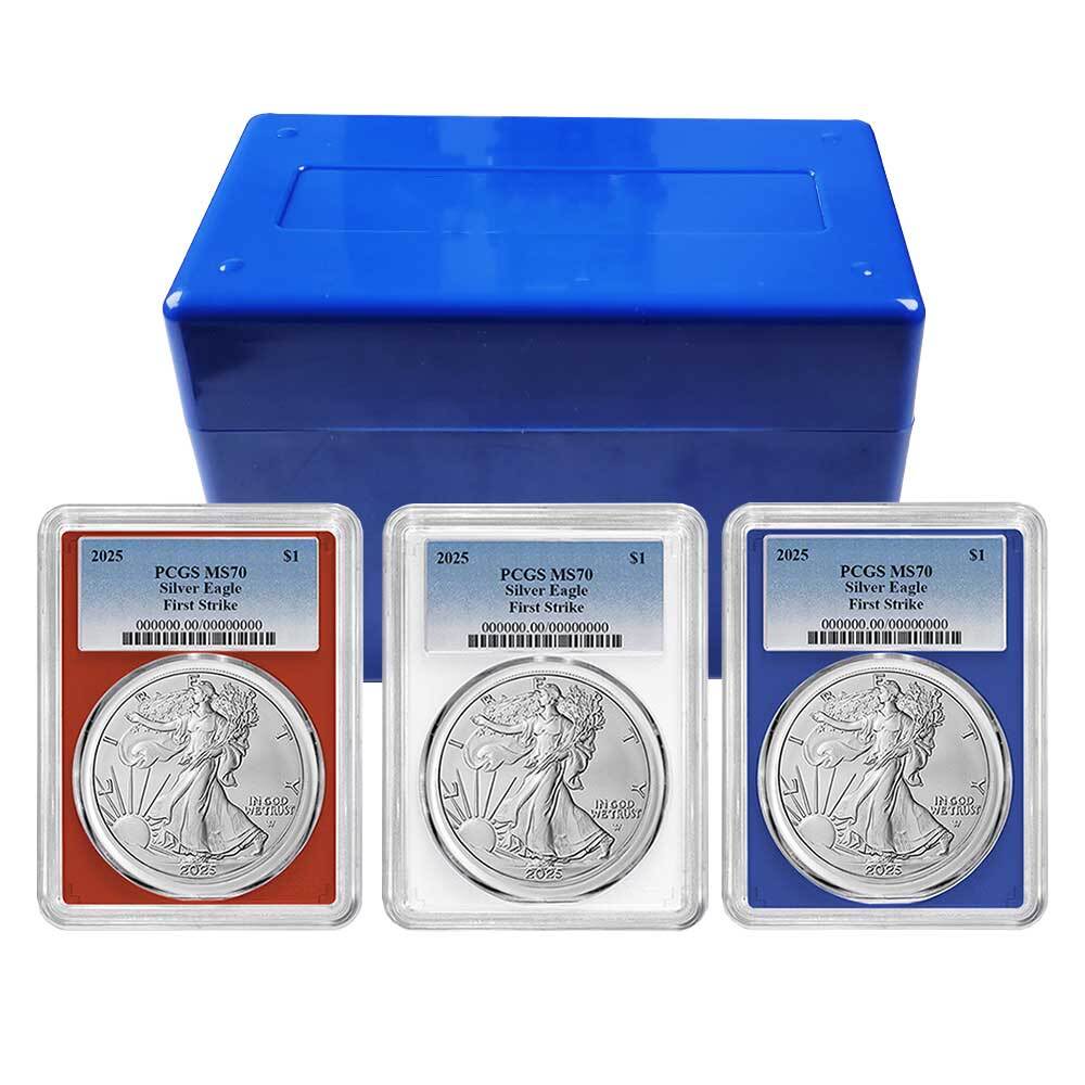 Presale - 2025 $1 American Silver Eagle 3pc Set PCGS MS70 FS Blue Label Red W...-image