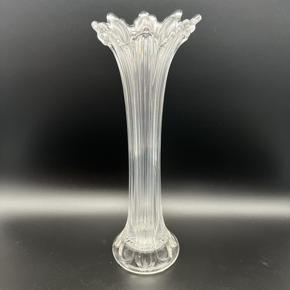 Vintage CLEAR GLASS 13” Ribbed Swung Vase (50s/60s) MCM/MID CENTURY