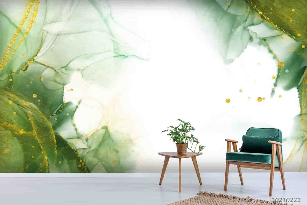 3D Green Gold Abstract Watercolor Wall Murals Wallpaper Murals Wall Sticker