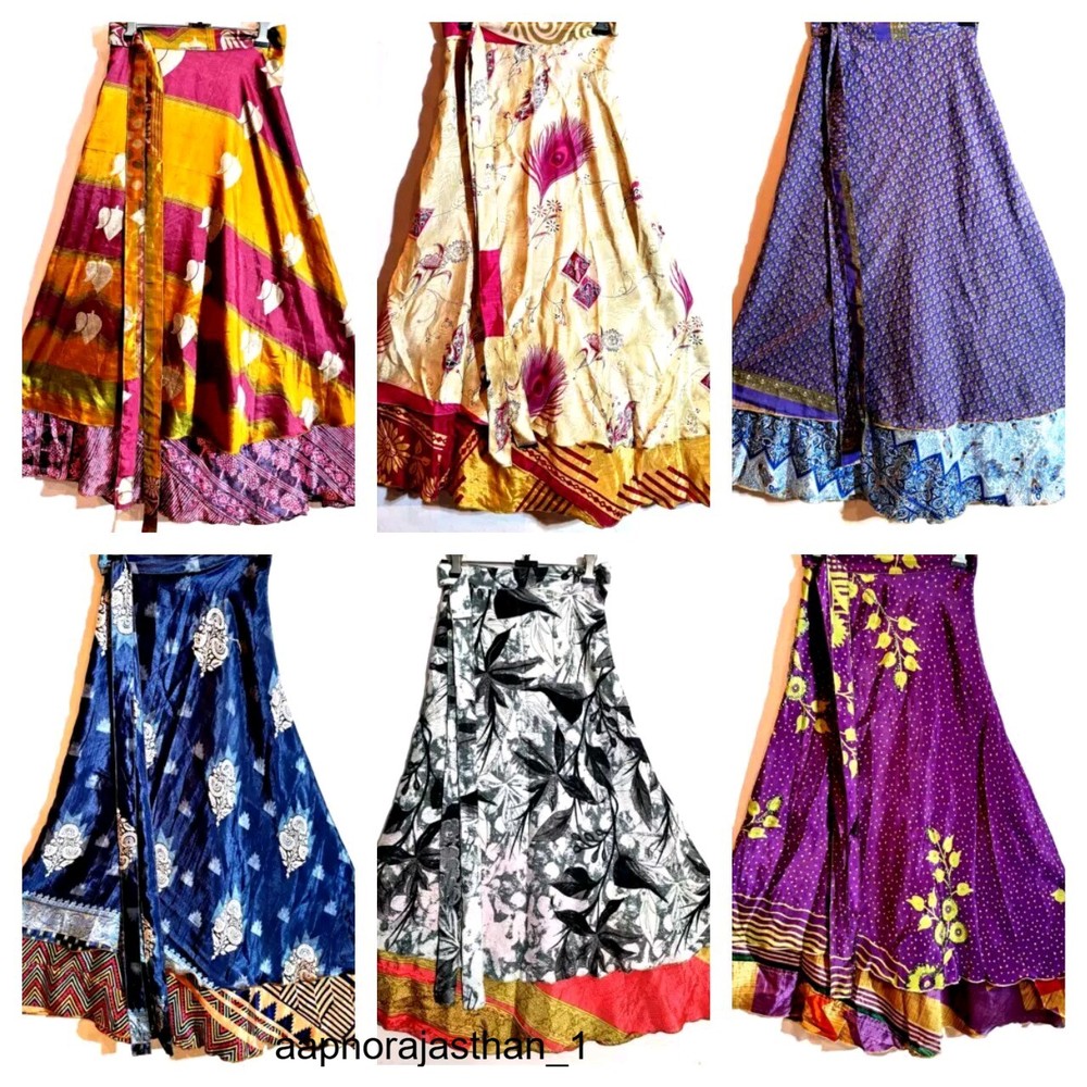 Vintage Silk Blend Reversible Wrap Skirt Indian Boho Size XS-S