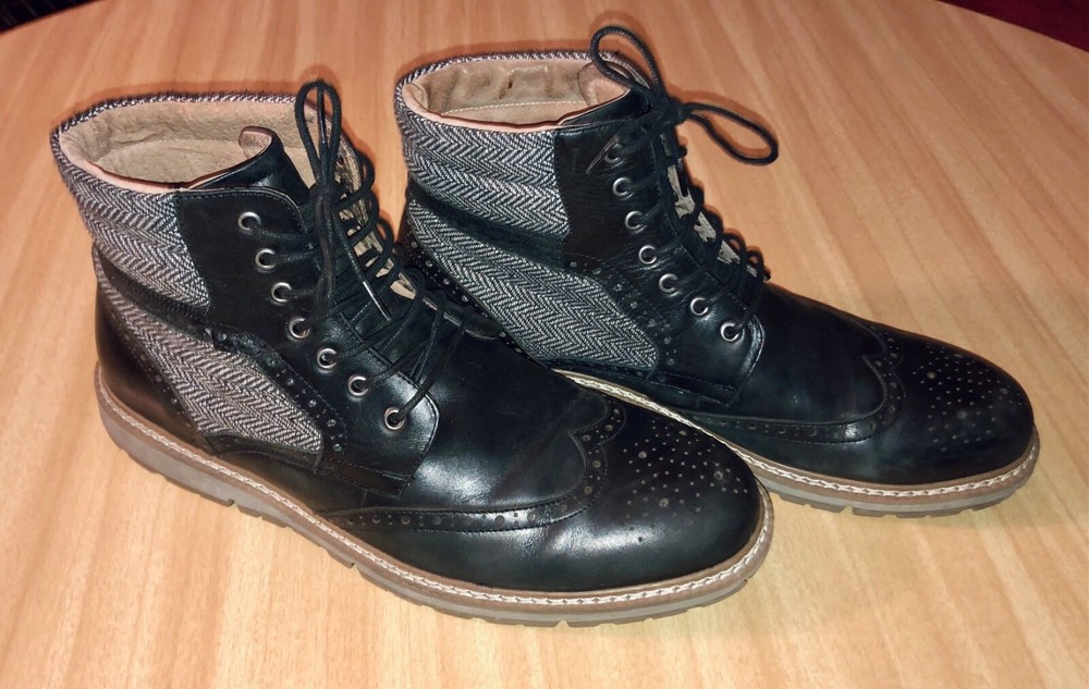 STACY ADAMS Oswyn Wingtip Lace Up Boots Men's Size 11 M Black Hightop