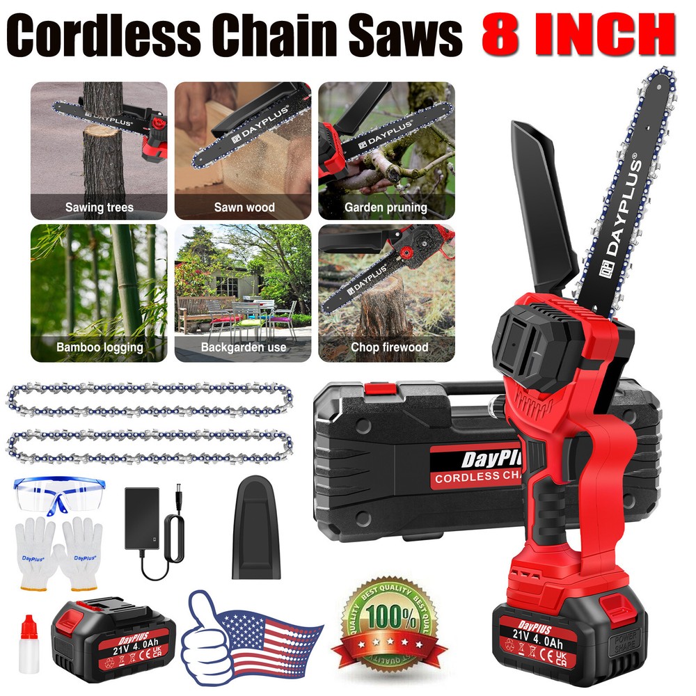 8-Inch Cordless Electric Chainsaw with 4.0Ah Battery and Charger